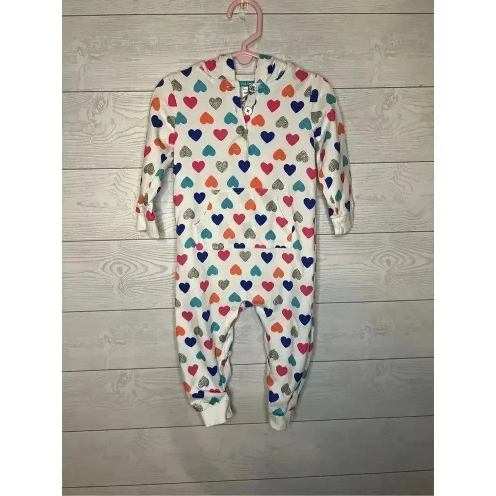 Carter’s hooded fleece romper with glitter hearts size 18 months